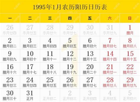 1995年1月20日|1995年1月日历表